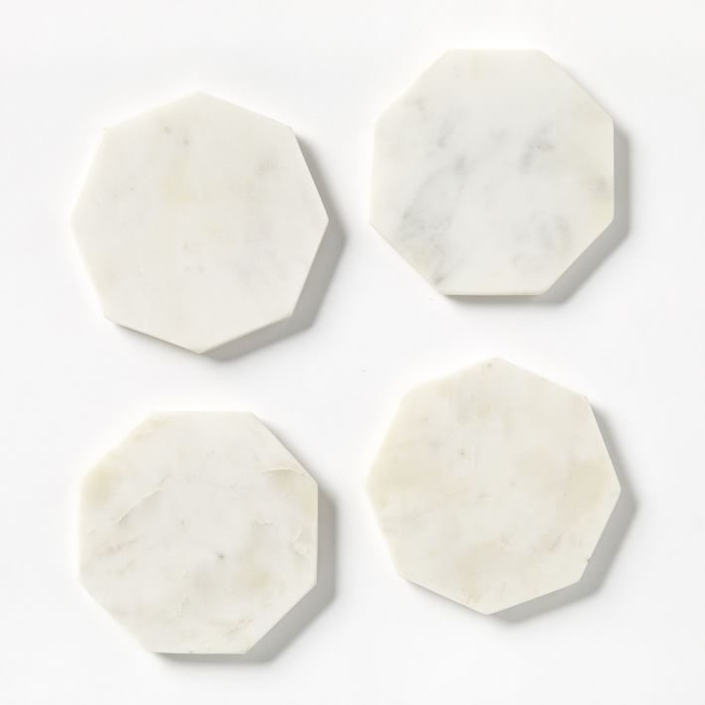 NWT In Box Zeal Set of 4 Artisan Made Octagonal Marble Coasters White & Grey
